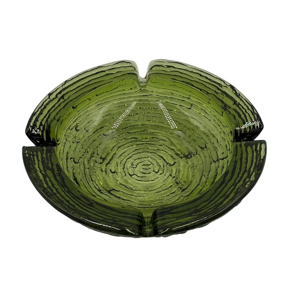 Anchor Hocking Vintage MCM Large Soreno Ashtray/Trinket Dish Avocado Olive Green